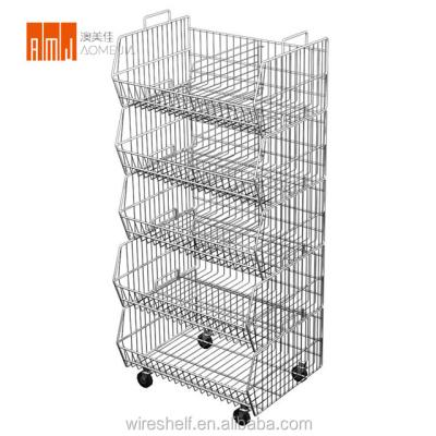 China Durable Heavy Duty Industrial Use Stackable Wire Mesh Basket Stacking Shelf For Supermarket Storage for sale