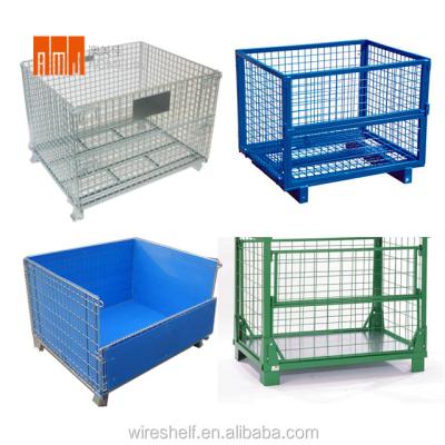 China Easily Assembled OEM Collapsible Metal Welded Warehouse Storage Wire Mesh Cage for sale