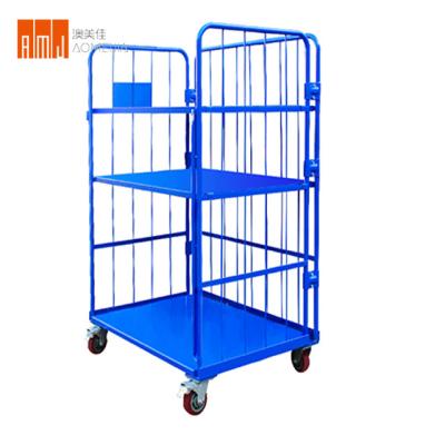 China Heavy Duty Metal Storage Warehouse Industrial Folding Rolling Container Cart for sale