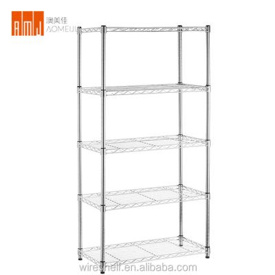 China 4-Shelf Storage Vegetable and Fruit Display Rack Kitchen Chrome Wire Shelving Sustainable Finished Stack Shelves for sale