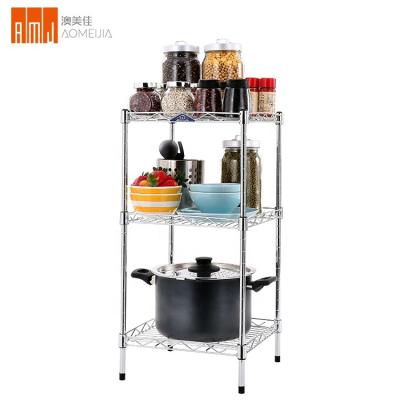 China AMJS001C Sustainable NSF Approved 3 Tier Chrome Plated Wire Mesh Shelf For Kitchen Use for sale