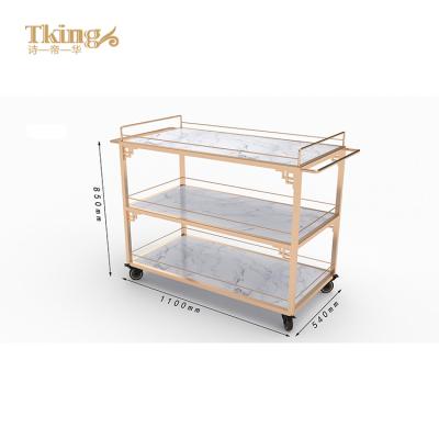 China China Wholesale Stainless Steel Gold Kitchen Equipment Luxury Gold Bar Cart Serving Trolley for sale