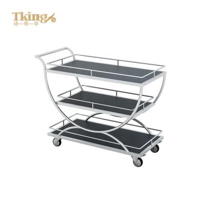 China Luxury SUS304stainless steel frame Tking 3 Tiers Stainless Steel Catering Service Cart Hotel Room Guest Supplies Serving Cart for sale