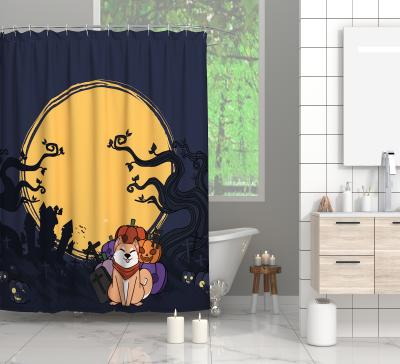 China Sustainable Christmas Halloween Funny Printed Polyester And PVC Shower Curtain for sale