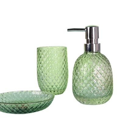 China Viable New Design Colorful Translucent Pink Glass Bathroom Accessories Set for sale