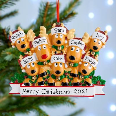 China 2-8 Heads Amazon Christmas Ornament DIY 2021 Name Wishes Resin Elk Christmas Tree Pendant for sale