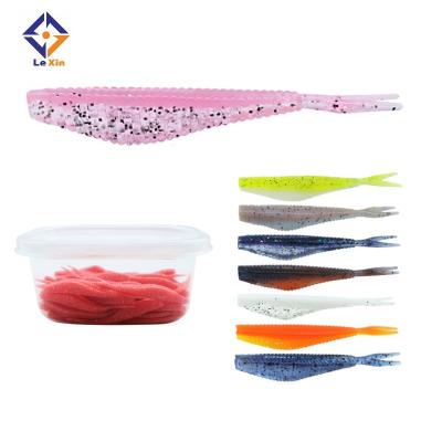 China 50pcs/box 34mm PVC Bifurcated Tail Worm Lure Multicolor 1.5g Soft Fishing Lure For Bass Fishing Lure for sale