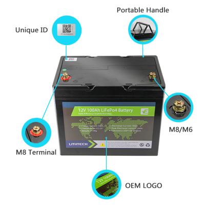 China Free shipping lithium cobalt oxide in German deep cycle 12V 100AH ​​lifepo4 battery with Bluetooth 12V lithium with bluetooth LED display for solar for sale