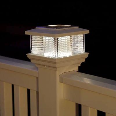 China Solar Powered Garden Pillar Lamp Column Led Cool White Black Waterproof Garden Post Vinyl Ip44 Solar Barrier Post Cap Solar Deck Light for sale