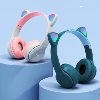 China Foldable Cute Cat Ears Headphones Flashing LED Phone Wireless Headset with Mic Stereo Music Earphone for Kid Girl Gift for sale