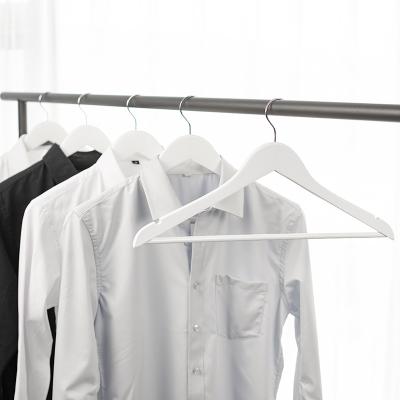 China Shirts Hanger with Pants Bar White Standard Solid Wood Shirts Hangers Classic Adult Hanger with Pants Bar for sale