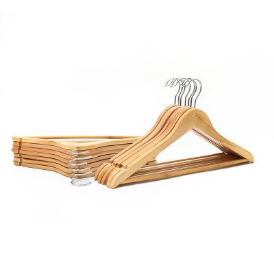 China Eco-friendly Material Popular Anti Slip Wardrobe Wooden Suit Hangers Cut Notched Wood Closet Hanger For Clothing for sale