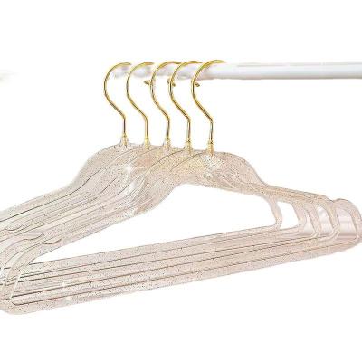 China Shiny Pink New Gold 2022 Cute Girly Acrylic Transparent Clear Drying Rack Storage Hanger Household Clothes Plastic Hangers for sale