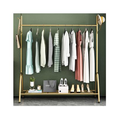 China Hanging Rod Drying Rack Floor Bedroom Metal Hanger Rack Storage Rack Household Single Coat Rack Bag Hat Clothes Organizer for sale