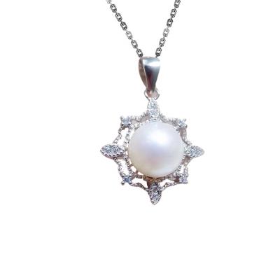 China Women Necklace Graceful Pearl With Crystals 925 Sterling Silver Freshwater Pearl Necklace Pendant for sale