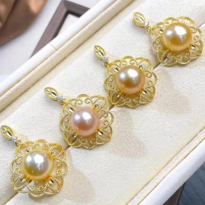 China Haiyang 10-11mm Gold South Sea Pearl Necklace 925 Silver Graceful Lace Large Pearl Clavicle Pendant Chain for sale