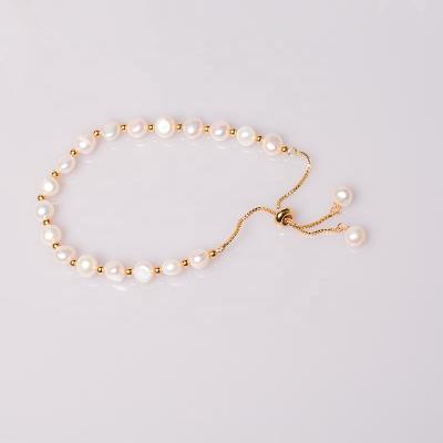 China 2021 Graceful Haiyang Pearl Chain Bracelet Real Freshwater Gold Plated Natural Pearl Bracelet For Women for sale