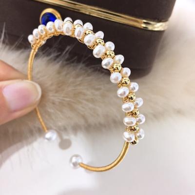 China Haiyang Graceful Freshwater Bangle Plated Gold Bangle With Pearl for sale