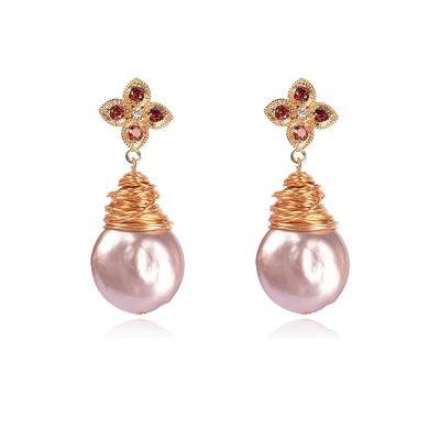 China Vintage Hai yang irregular pearl earrings button baroque pearl earrings 14k gold clover four pearl earrings jewelry for sale