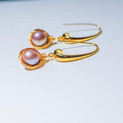 China Freshwater Pearl Earrings Hawaiian Purple Gold Plated Pearl Earrings Hai yang pendientes de perlas for sale