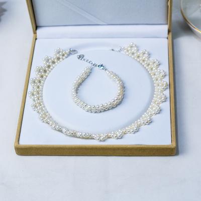 China CLASSIC Haiyang Wedding Pearl Necklace Sets White Freshwater Pearl Bridal Pearl Bridal Jewelry Set for sale