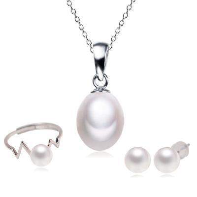 China Haiyang CLASSIC Natural Freshwater Pearl Set 925 Sterling Genuine Pearl Jewelry Set Water Pearls for sale