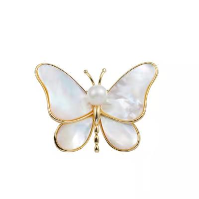 China Vintage Women Butterfly Brooch Pin Oil Drip Shell Butterfly Pearl Brooch Female Fashion Accessories For Suit Skirt for sale