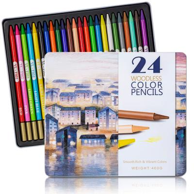 China Write Pencil 24 Color Grease Marker Drawing Pencil Smoothly Woodless Colored Pencil Set for sale