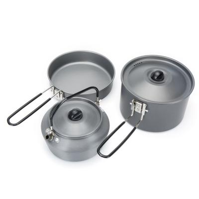 China Modern Lightweight Camping Handle Cookware Aluminum Pot Cooking Set with Coffee Pot for sale