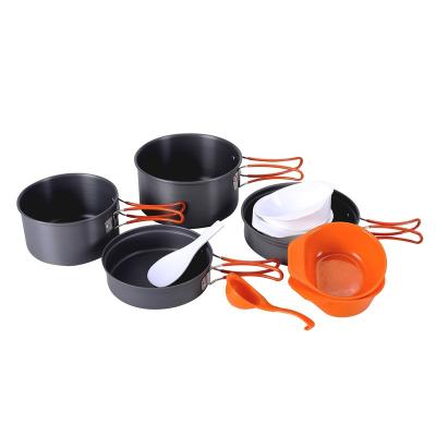 China Modern 4 Piece Aluminum Outdoor Camping Hiking Pot And Pans Cookware Set For Hiking for sale