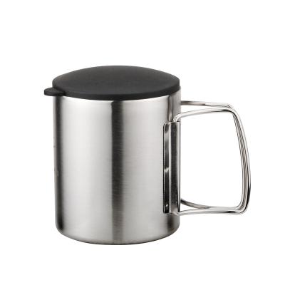 China Stainless Steel Outdoor Custom Coffee Mugs Camping Travel Handle Foldable Coffee Mug With Lid for sale