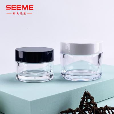 China Personal Clear Cosmetic Packaging 50ml 100ml Skin Care Cream Jar Round Plastic Empty Cosmetic Jar For Face Cream for sale