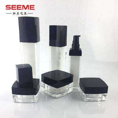 China Free Sample Cosmetics Bottles Fancy Style 15ml Any Color Double Layer Classic Square Acrylic Cosmetic Bottle for sale