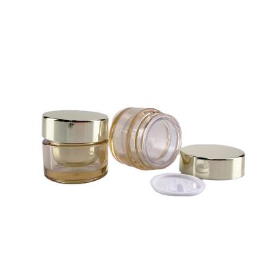 China Personal Skin Care Packaging 10ml Cosmetic Empty Packaging Lip Cream Scrub Double Wall Cosmetics Jar With Gold Shiny Cap for sale