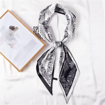 China Custom High Quality Colored Handbag Printing Decoration Ladies Long Hair Scarves And Neck Satin Silk Scarf for sale