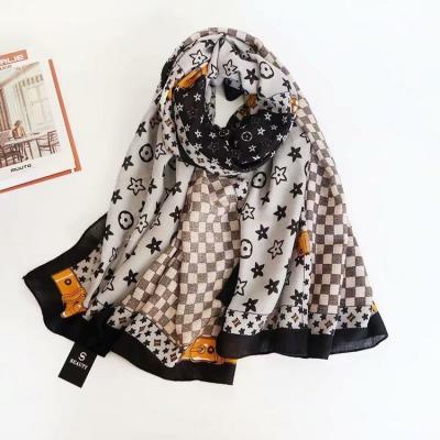 China 2021 Fashion Good Fashion Cotton Long and Custom Canvas Neck Scarf Printed Wide Cotton Shawl Custom Scarves for sale