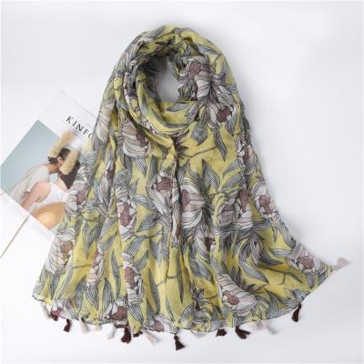 China Wholesale Luxury Ex-factory Price Fringe Viscous Scarf Printing Long Women's Hijab Chiffon Scarf for sale