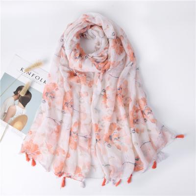 China Wholesale Luxury Ex-factory Price Fringe Viscous Scarf Printing Long Women's Hijab Chiffon Scarf for sale