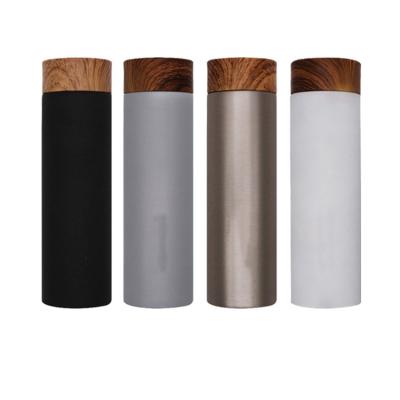 China 2020 Hot Selling 400ml Viable With Lid Double Wall Bamboo Stainless Steel Vacuum Insulated Water Bottle for sale