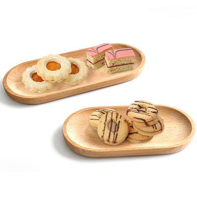 China Sustainable Restaurant Creative Beech Wood Serving Tray Snack Plate Dishes Wooden Fruit Tea Sushi Oval Tray for sale