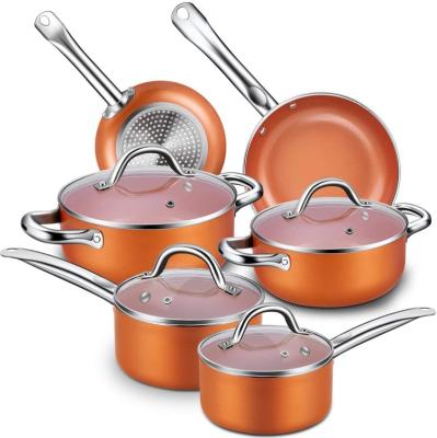 China Sustainable high quality eco-friendly 2-in-1 kitchen cooking pot non-stick cookware sets for sale