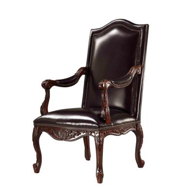 China Solid Wood Rivet Frame Leisure Chair With Arms Hotel Bedroom Leather Chairs Luxury Living Room Seating Chair for sale