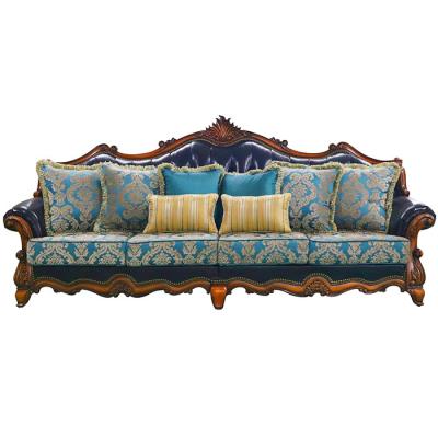 China Adjustable Living Room Leather Sofa Set Classic Antique Style (Other) Wooden Hand Carved Home Furniture for sale