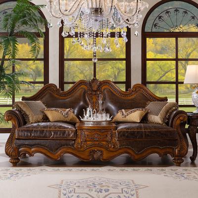 China Wood Carving Genuine Leather Villa Sofa Designs Antique Royal Luxury Hotel Sofa Set (Other) Adjustable Custom Furniture Premium à venda