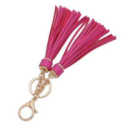 China Promotion Gift Custom Pendant Double Tassel Key Chain, Silver Gold Metal Head Colored Korean Suede Leather Mini Tassel For Bag for sale