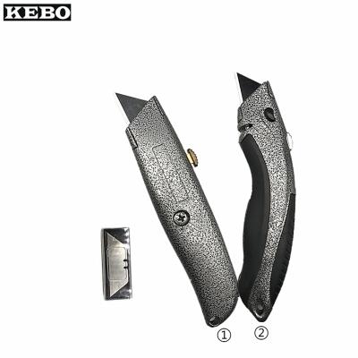 China Slide Open Safe Retractable Heavy Duty Aluminum Alloy Metal Knife Cutter Set With Spare Trapeze Blade for sale