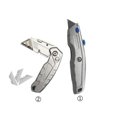 China Quick-change OEM safety slivery heavy duty retractable folding cutter aluminum pocket knife set with 3pcs blades for sale