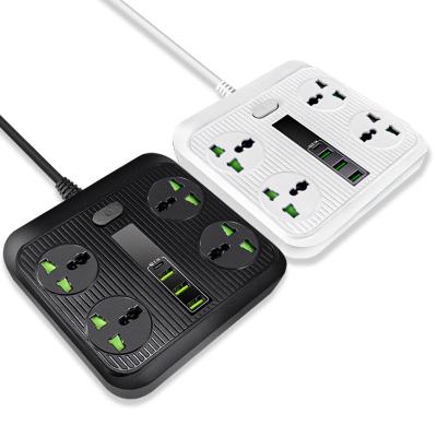 China Electrical Protector 6 Way Strip Power EU Plug Electrical Socket Multiple AC Outlets Residential / General Purpose With 3 USB Charger Adapter 2m Extension Cord for sale