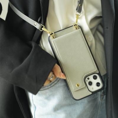 China New Fashion Luxury Shockproof Phone Case With Strap Premium Genuine Leather Cross - Body Cell Phone Case for sale