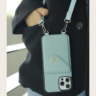 China 2021 fashion shockproof new design real leather phone case with strap cross - body phone case for iphone 13/13 pro for sale